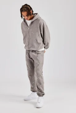Rhinestone Cross Cuffed Jogger - Charcoal