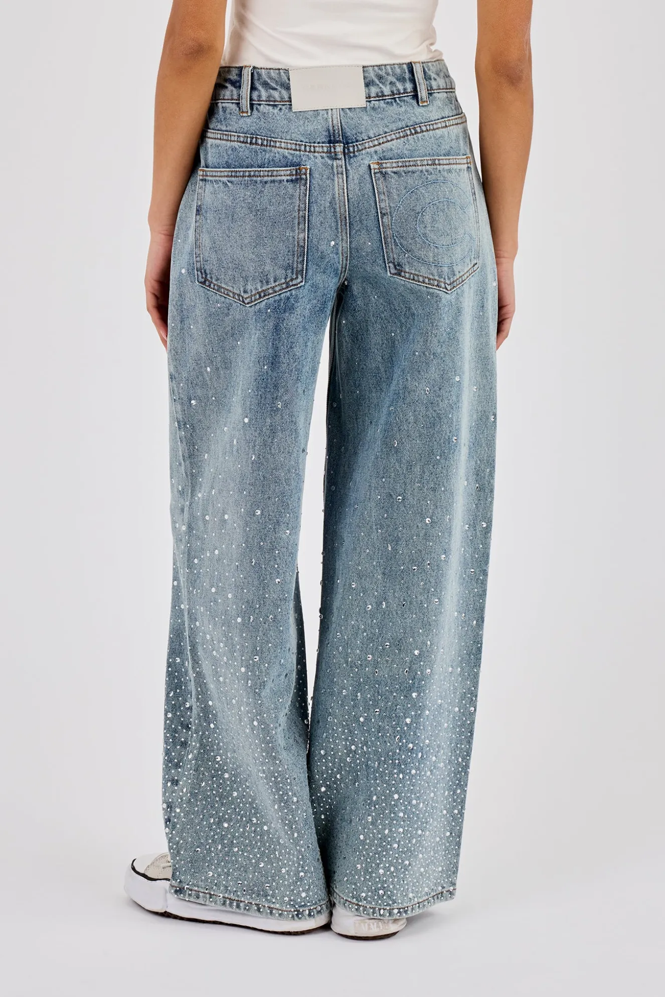 Rhinestone Detail Baggy Jean - Antique Wash