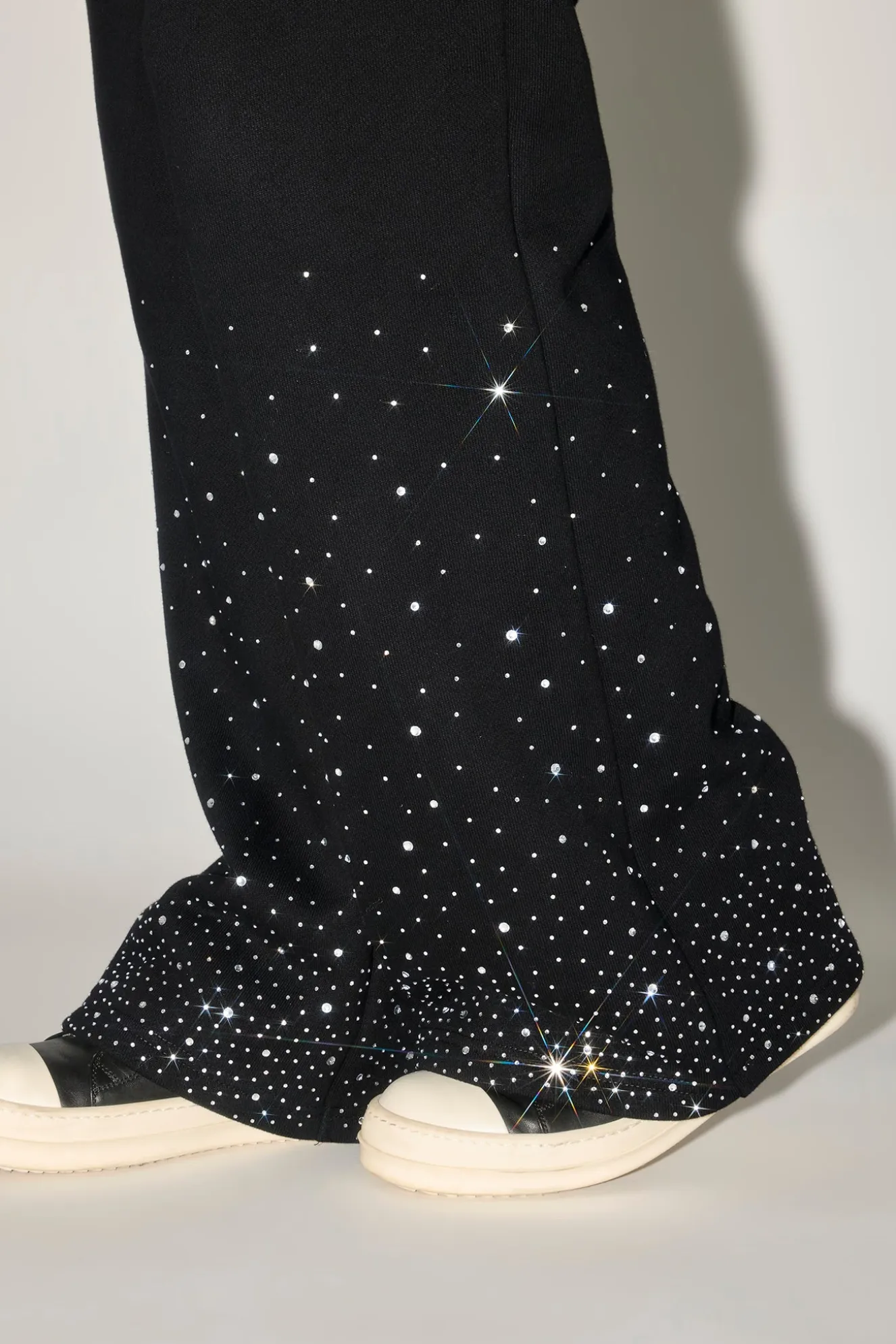 Rhinestone Wide Leg Jogger - Black