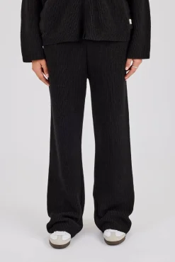 Ribbed Knit Wide Leg Jogger - Black