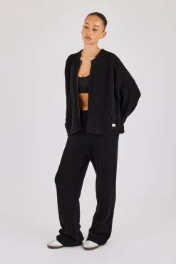 Ribbed Knit Wide Leg Jogger - Black
