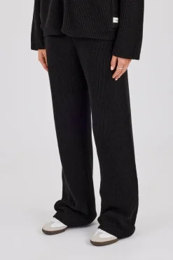 Ribbed Knit Wide Leg Jogger - Black