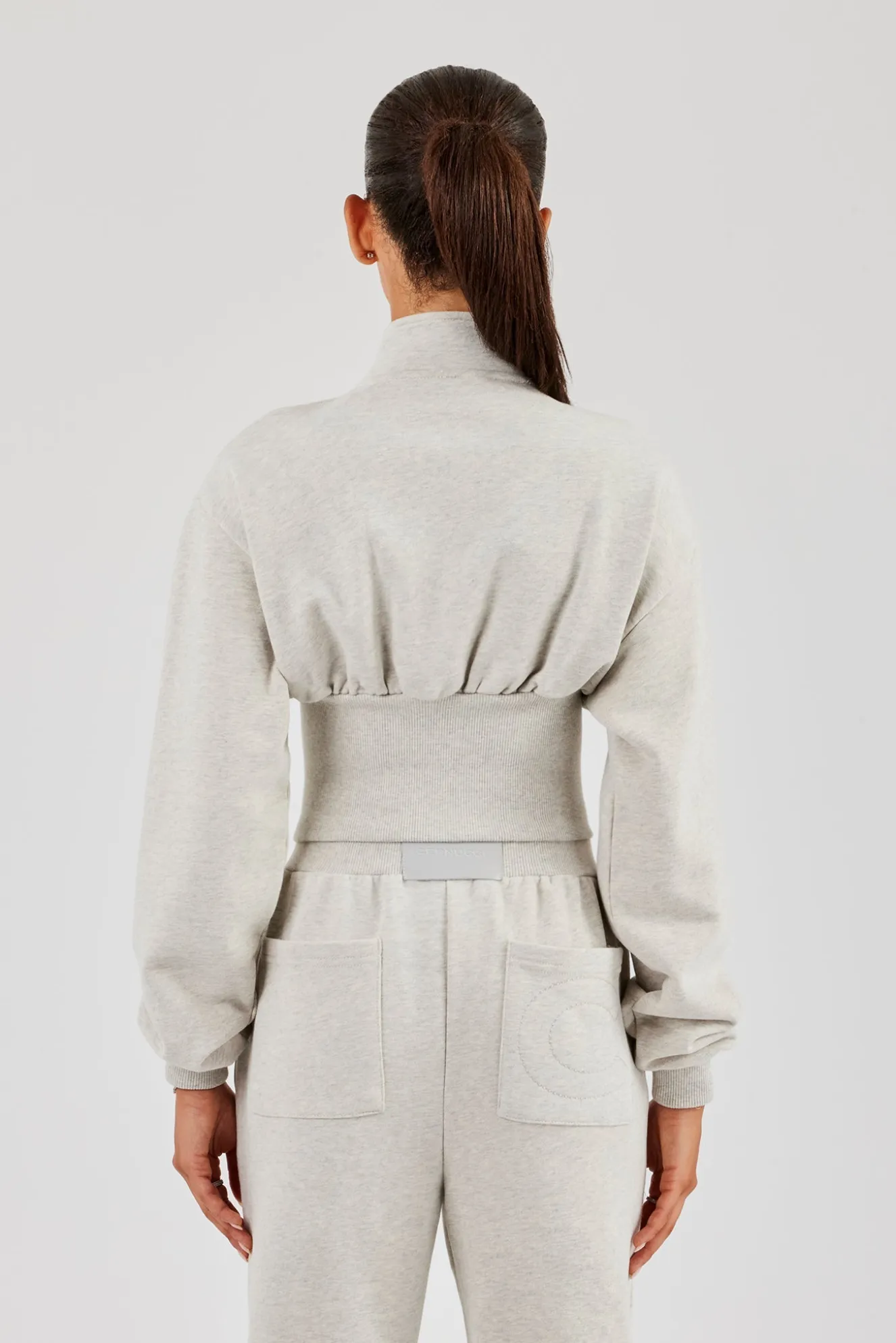 Rib Zip Through Funnel Neck Sweat - Ash Grey