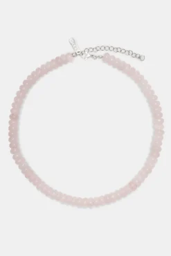 Rose Quartz Bead Necklace - White - 6mm