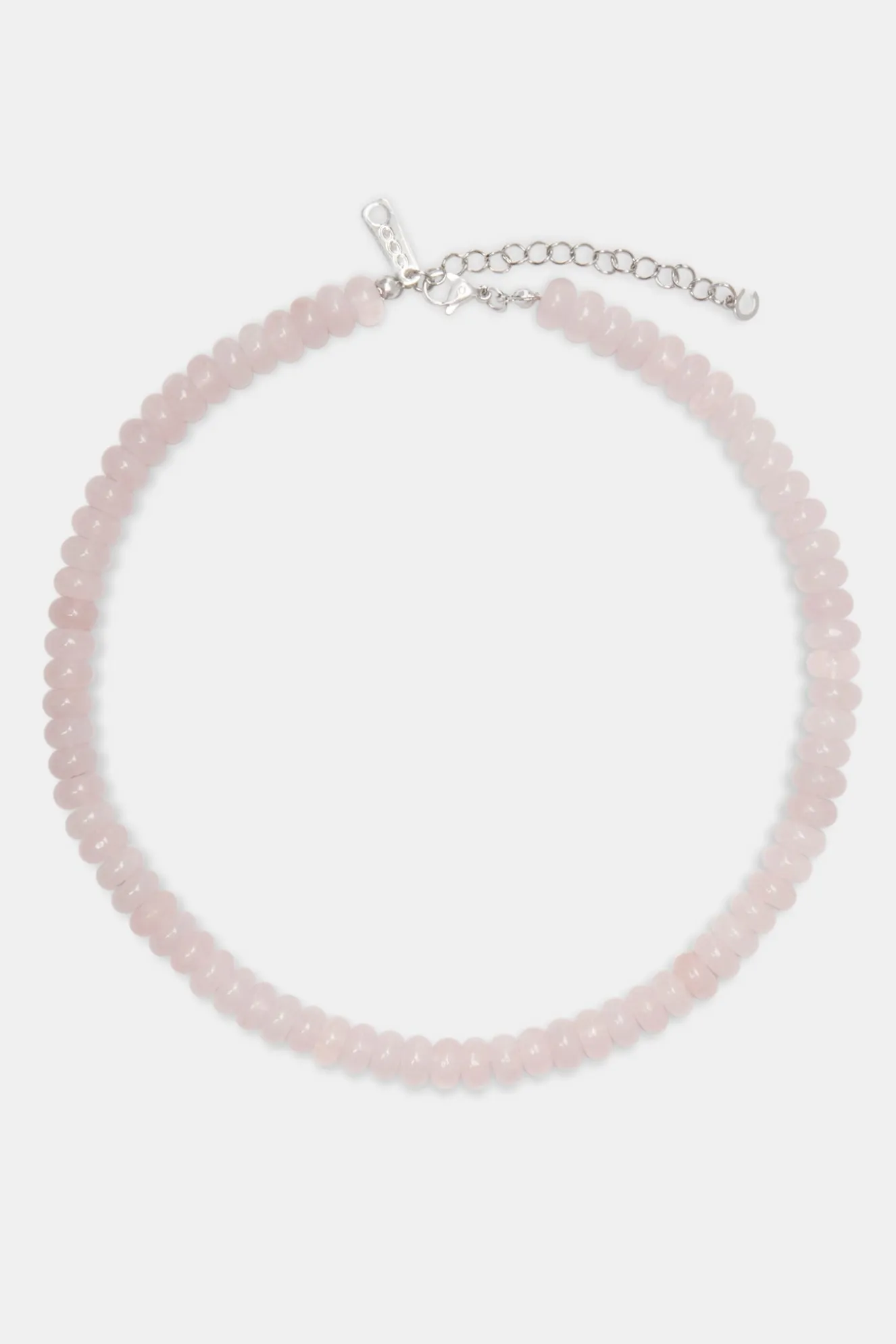 Rose Quartz Bead Necklace - White - 6mm