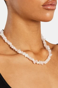 Rose Quartz Shard Bead Necklace - White - 6mm