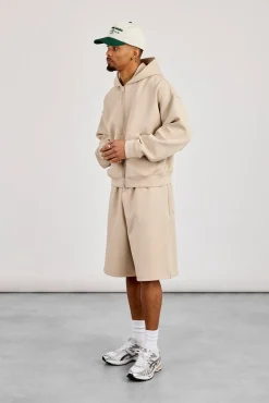 Scuba Boxy Zip Through Hoodie & Jort - Stone