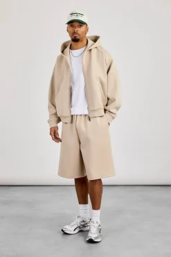 Scuba Boxy Zip Through Hoodie & Jort - Stone