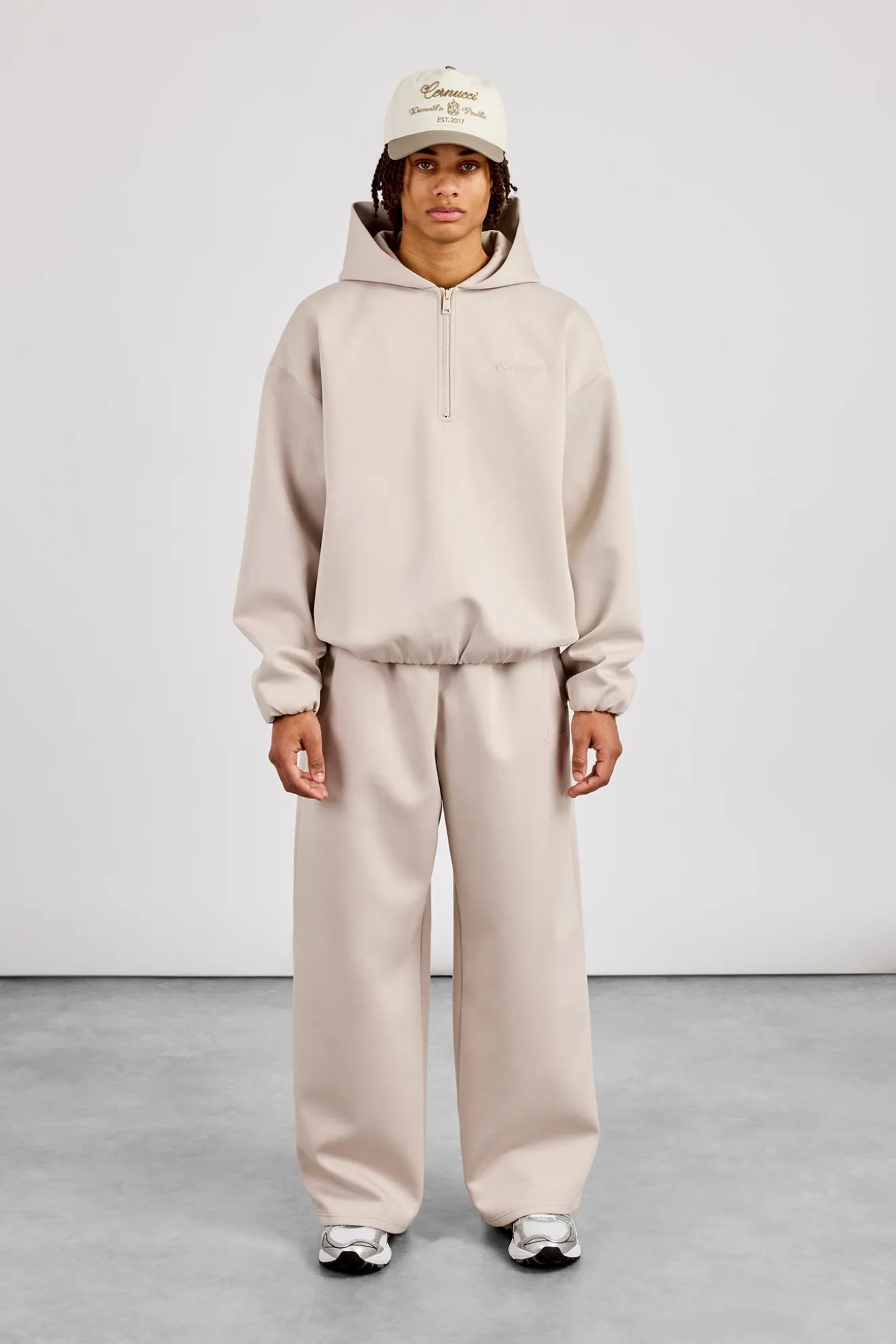 Scuba Half Zip Hoodie & Baggy Fit Jogger - Light Grey