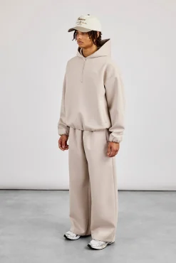 Scuba Half Zip Hoodie & Baggy Fit Jogger - Light Grey
