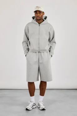 Scuba Zip Through Boxy Hoodie & Jort - Grey