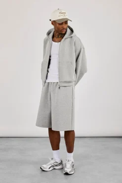 Scuba Zip Through Boxy Hoodie & Jort - Grey