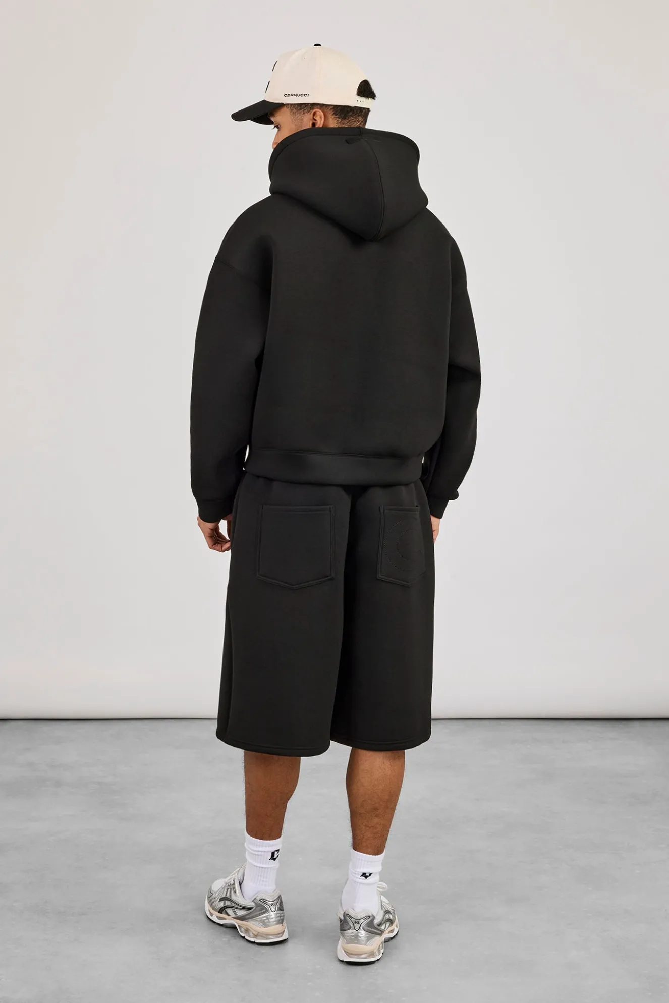Scuba Zip Through Boxy Hoodie & Jort - Black