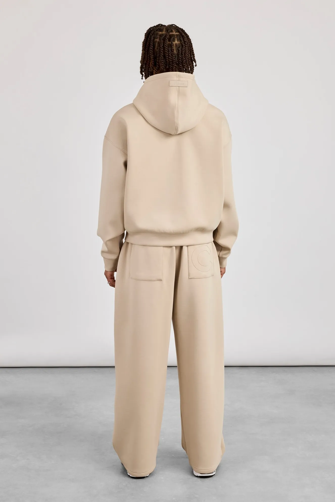 Scuba Zip Through Boxy Hoodie & Baggy Fit Trouser - Stone