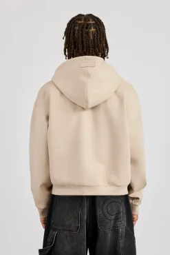 Scuba Zip Through Boxy Hoodie - Stone