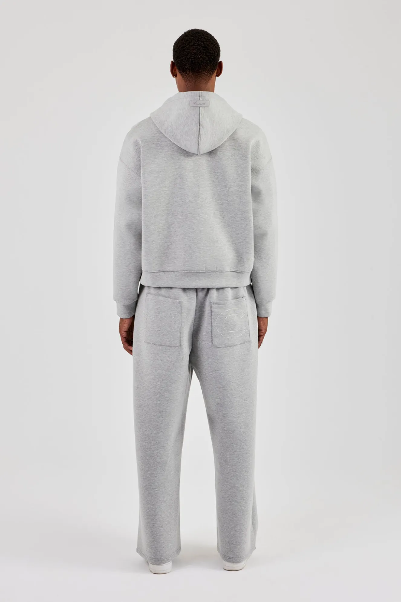 Scuba Zip Through Boxy Hoodie & Wide Leg Trouser - Grey
