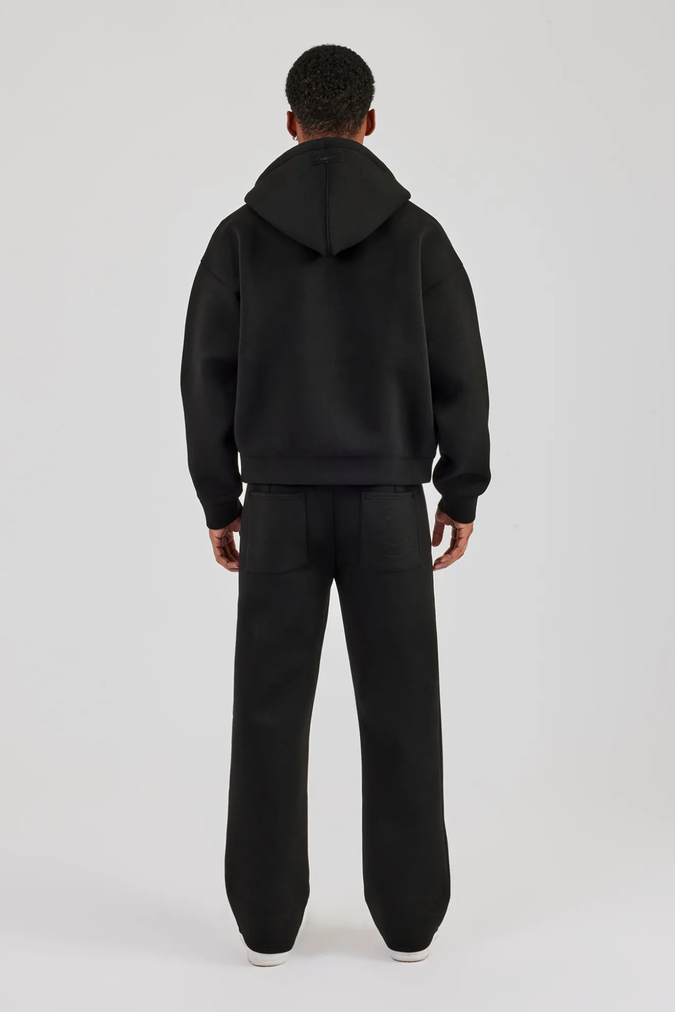 Scuba Zip Through Boxy Hoodie & Relaxed Trouser - Black