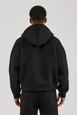 Scuba Zip Through Boxy Hoodie - Black