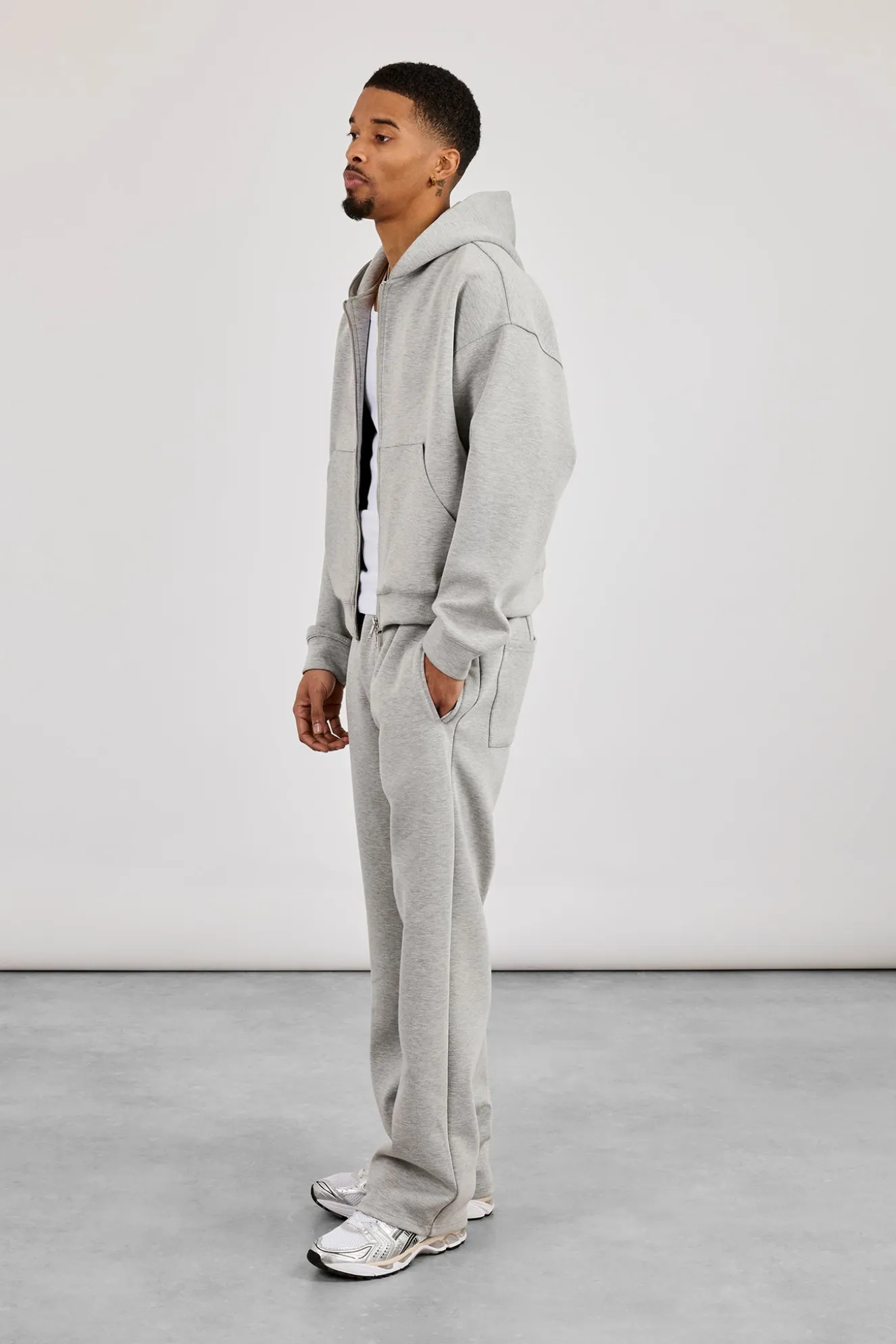 Scuba Zip Through Boxy Hoodie & Relaxed Trouser - Grey