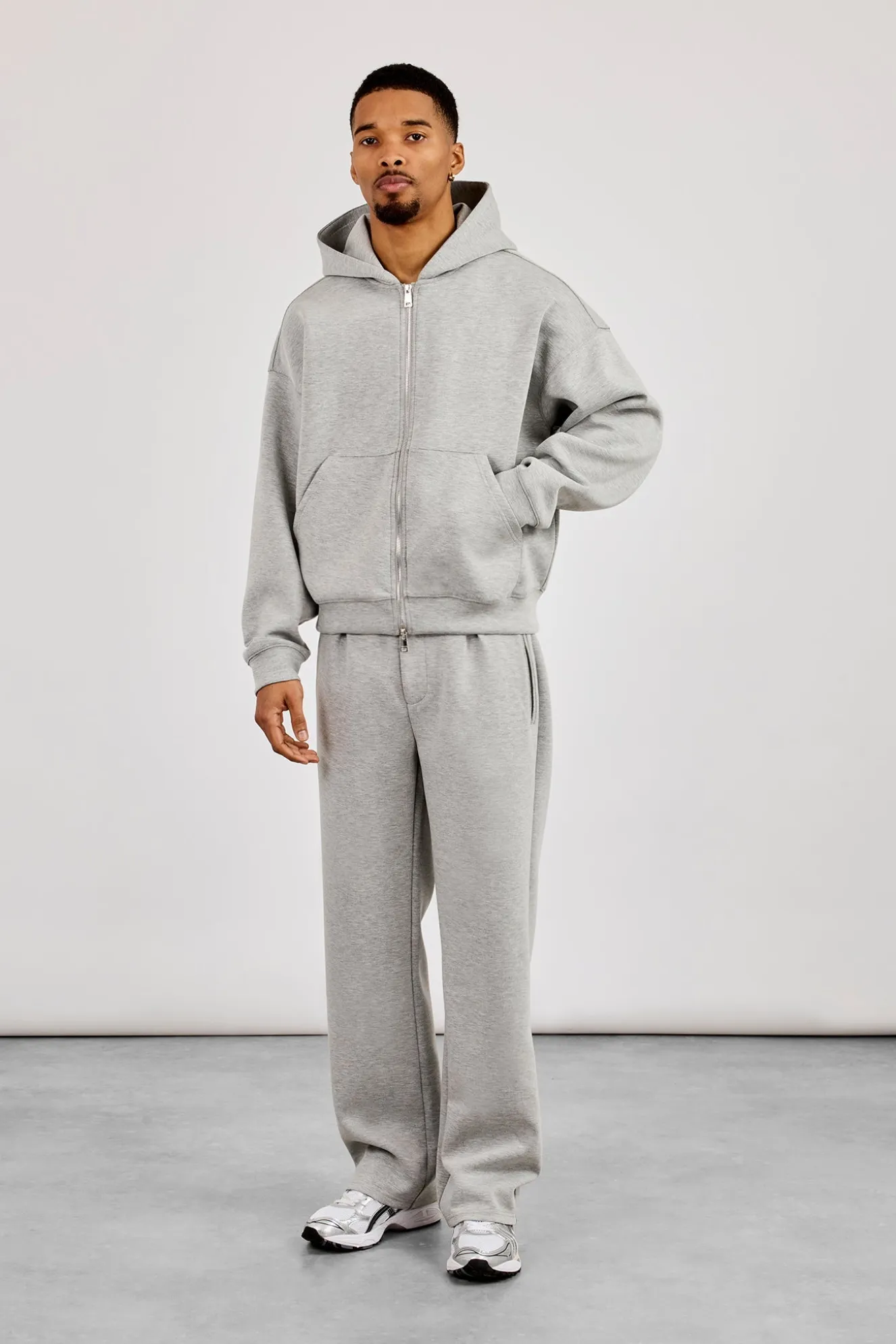 Scuba Zip Through Boxy Hoodie & Relaxed Trouser - Grey