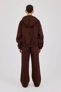 Scuba Zip Through Hoodie & Wide Leg Jogger - Chocolate