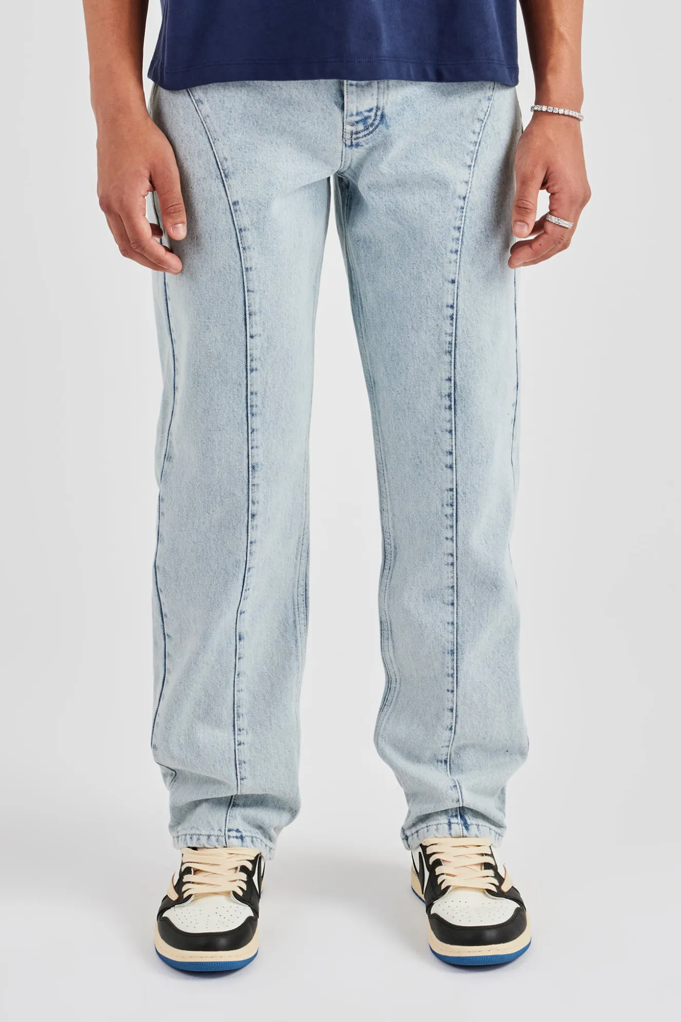 Seam Detail Straight Leg Jean - Light Blue