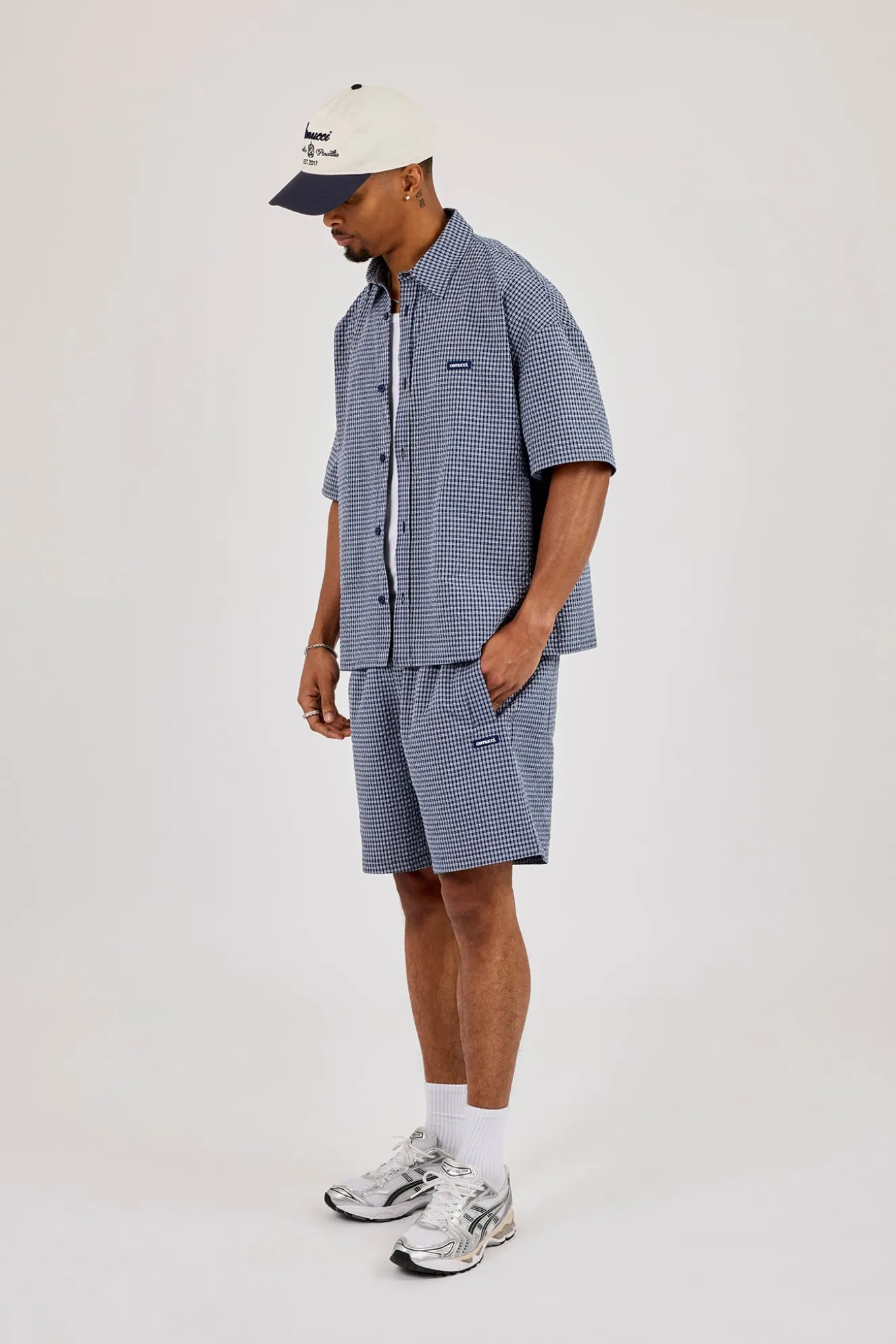 Short Sleeve Boxy Check Shirt & Relaxed Short - Navy