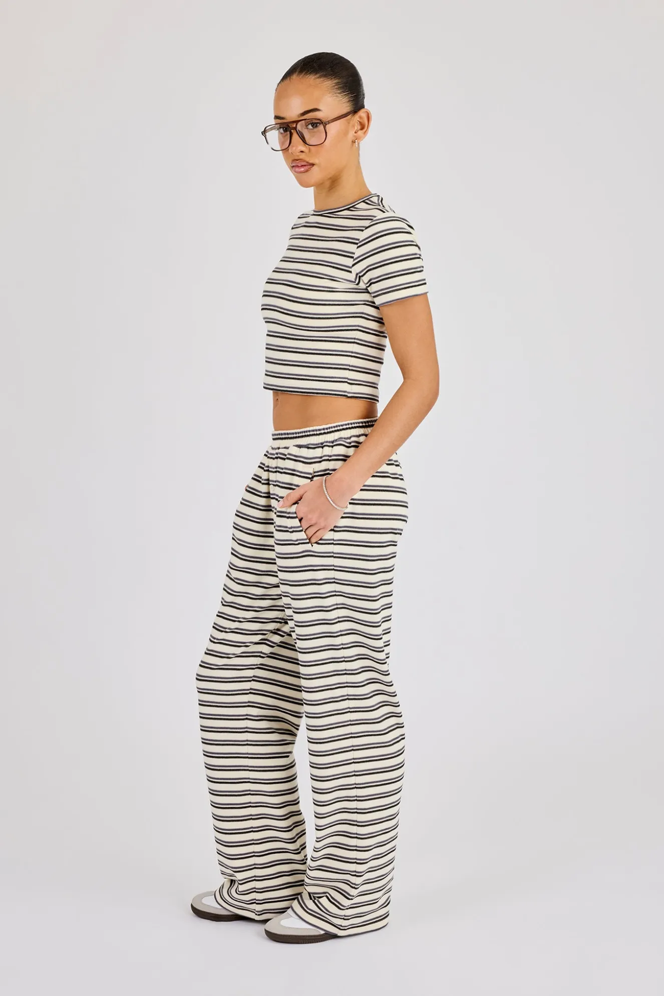 Soft Touch Double Stripe Short Sleeve Top & Trouser - Blue