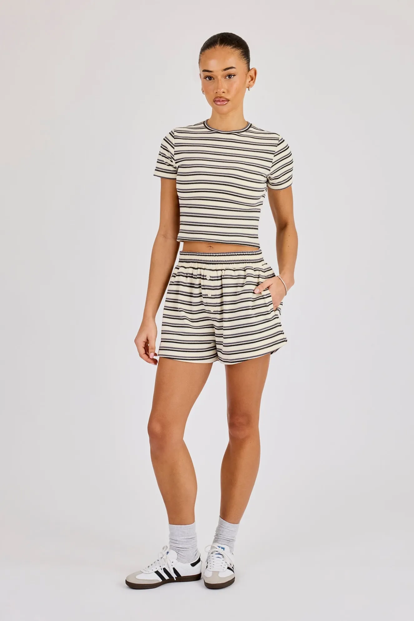 Soft Touch Double Stripe Short Sleeve Top & Short - Blue
