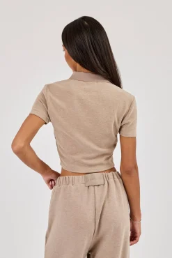 Soft Touch Fitted Polo Top - Taupe