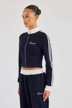 Soft Touch Fitted Zip Through Track Top - Navy Blue