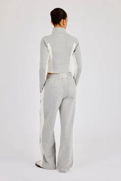 Soft Touch Panelled Fitted Funnel Neck & Panelled Jogger - Grey