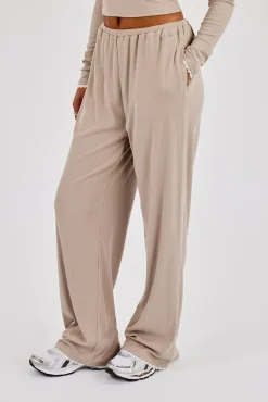 Soft Touch Ribbed Trouser - Taupe