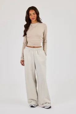 Soft Touch Ruched Long Sleeve Top - Stone