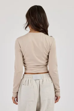 Soft Touch Ruched Long Sleeve Top - Stone