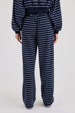 Soft Touch Stripe Button Detail Wide Leg Jogger - Navy