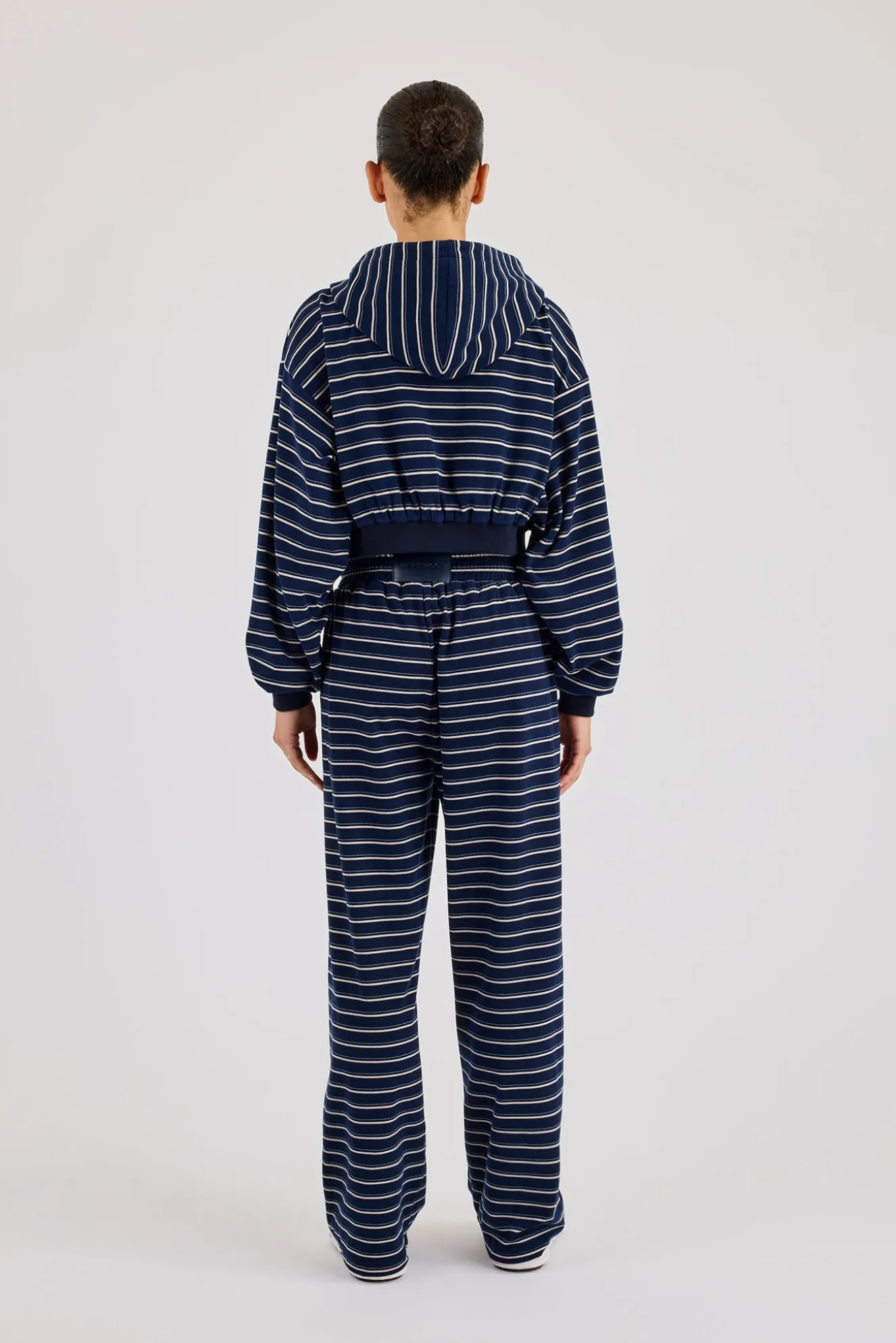 Soft Touch Stripe Zip Through Hoodie & Wide Leg Jogger - Navy