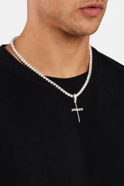 925 Sterling Silver Iced Nail Cross Pendant