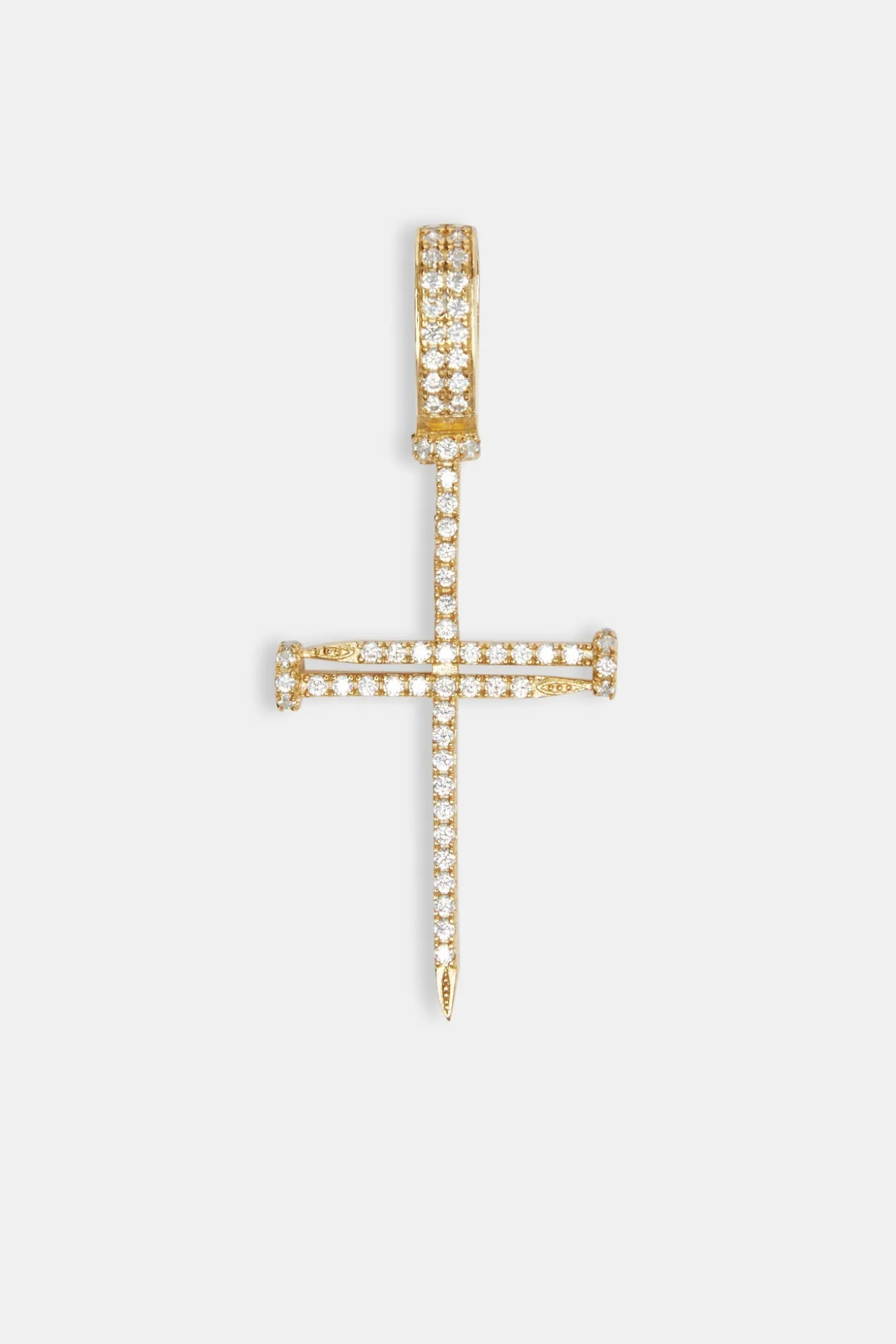 925 Sterling Silver Iced Nail Cross Pendant - Gold