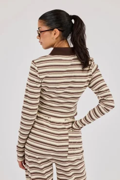 Striped Fitted Polo Top - Off White