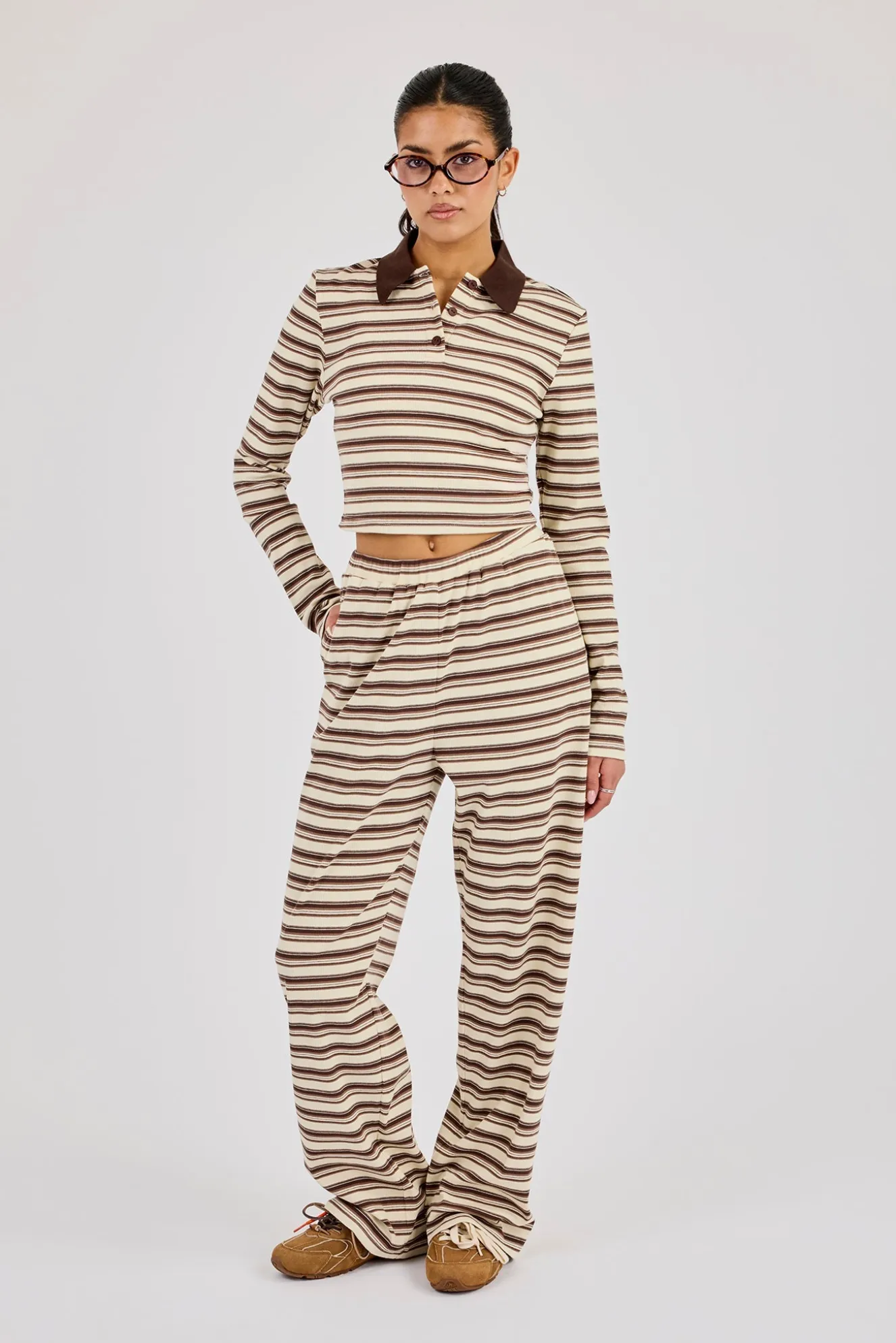 Striped Fitted Polo Top - Off White