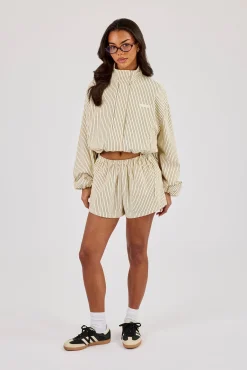 Stripe Nylon Funnel Neck Jacket & Short - Butter Yellow