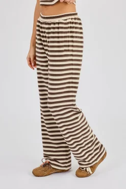 Stripe Soft Touch Button Detail Wide Leg Jogger - Beige