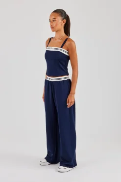 Structured Top & Wide Leg Trouser - Navy Blue