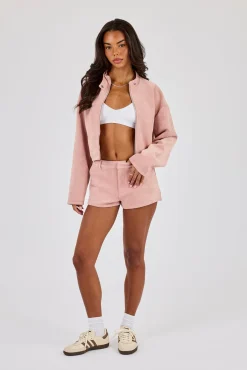 Suede Biker Jacket & Micro Short - Dusty Pink