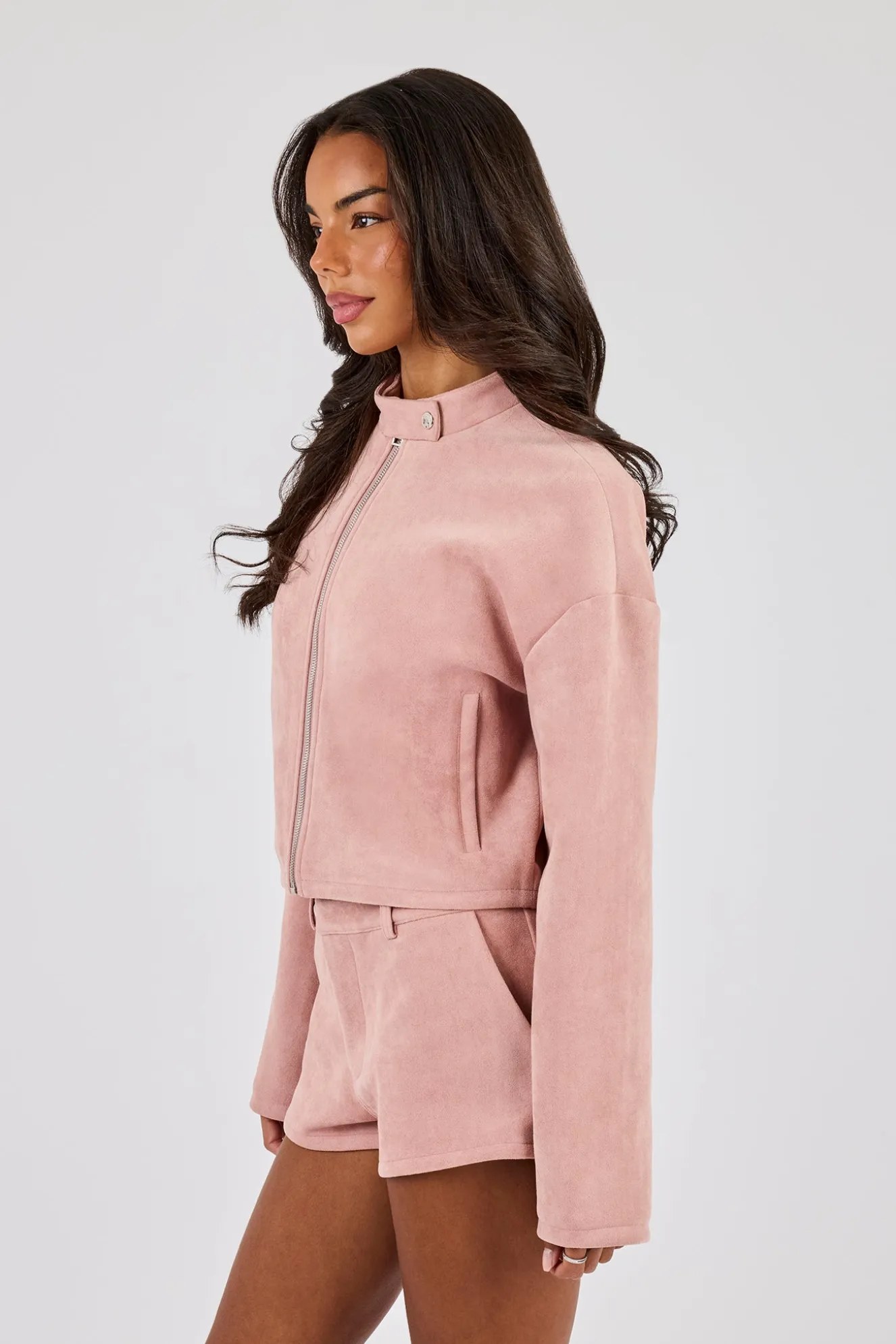 Suede Biker Jacket & Micro Short - Dusty Pink