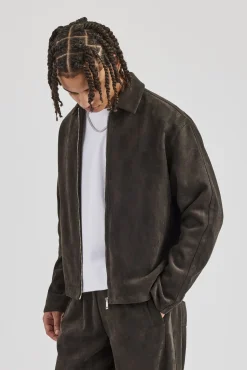 Suede Collared Jacket - Charcoal