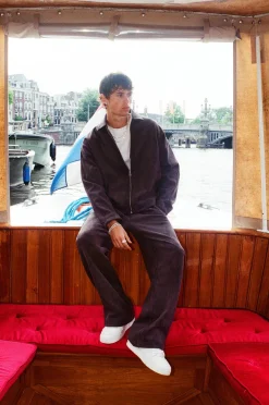 Suede Collared Jacket & Straight Leg Trouser - Charcoal