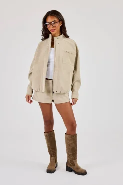 Suede Funnel Neck Jacket & Micro Short - Taupe