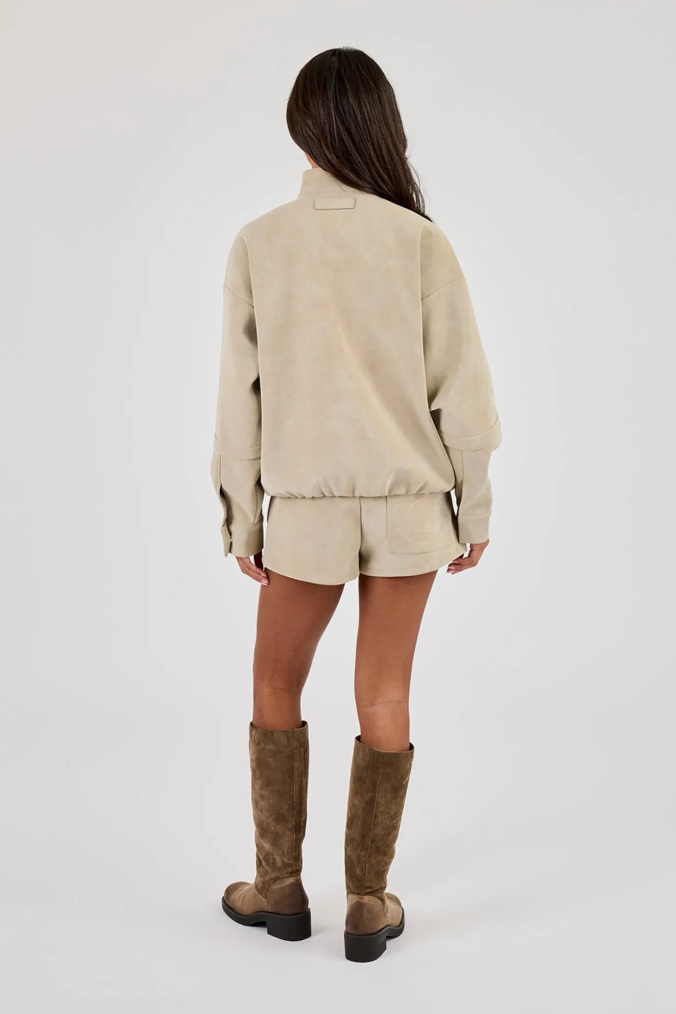 Suede Funnel Neck Jacket & Micro Short - Taupe